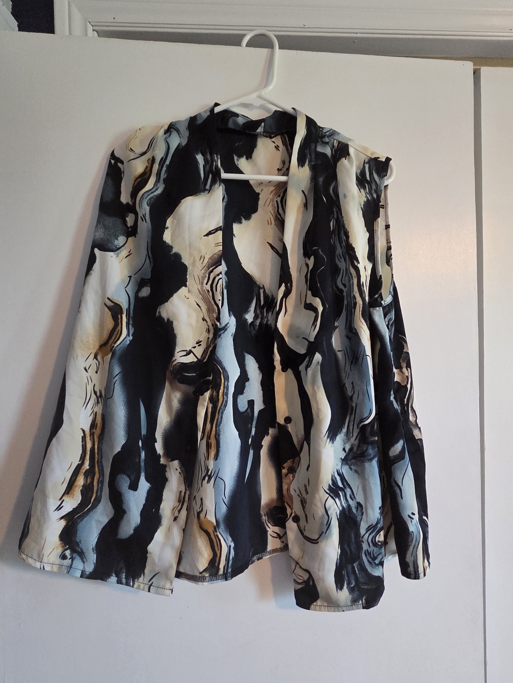 SHEIN Abstract Swirl Button-Down Shirt - Black, Cream, Gold
